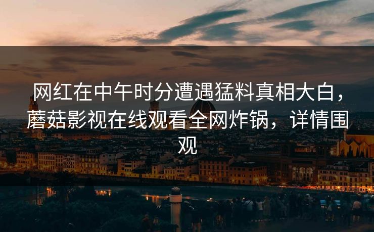 网红在中午时分遭遇猛料真相大白，蘑菇影视在线观看全网炸锅，详情围观