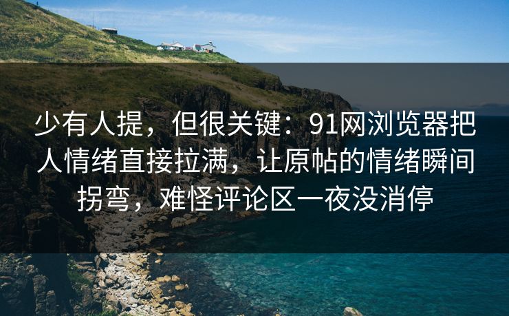少有人提，但很关键：91网浏览器把人情绪直接拉满，让原帖的情绪瞬间拐弯，难怪评论区一夜没消停